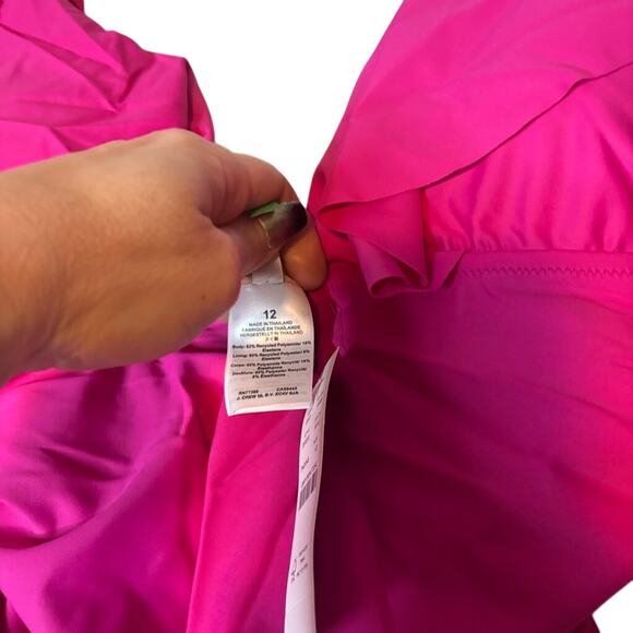 J.Crew Pink Ruched Ruffle One-Piece Swimsuit Size 12 NWT - Picture 4 of 4